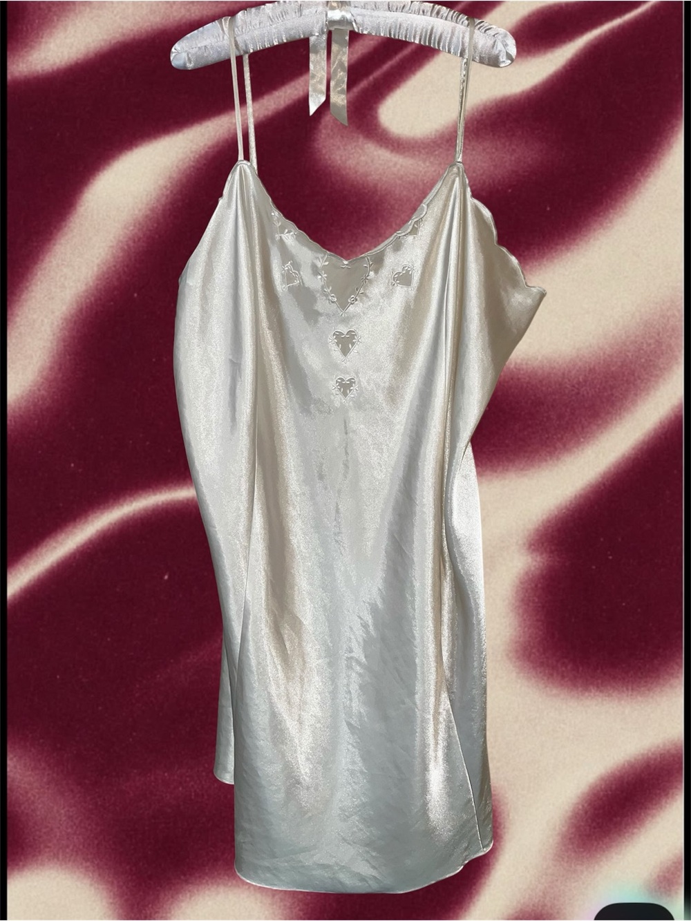 Valerie Stevens Ivory Satin Slip with Heart Embroidery